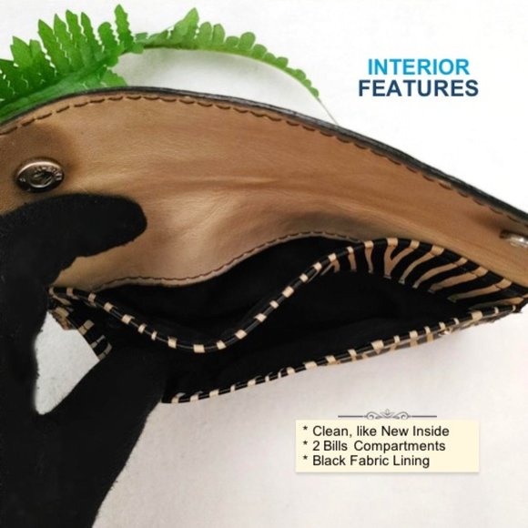 HAND PAINTED Zebra Animal Print Wallet Genuine Leather Tan Brown Black Bills Zip - Picture 8 of 11